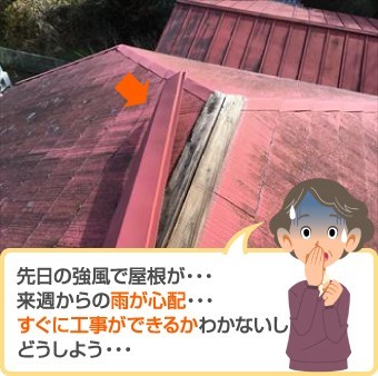強風で外れた棟板金