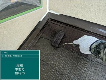 屋根塗装、中塗り