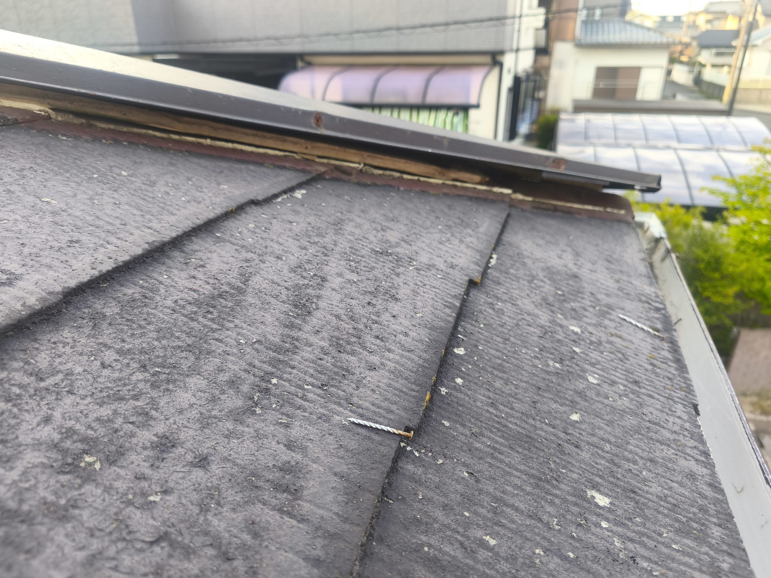 棟板金の浮きと釘（固定具）の抜け